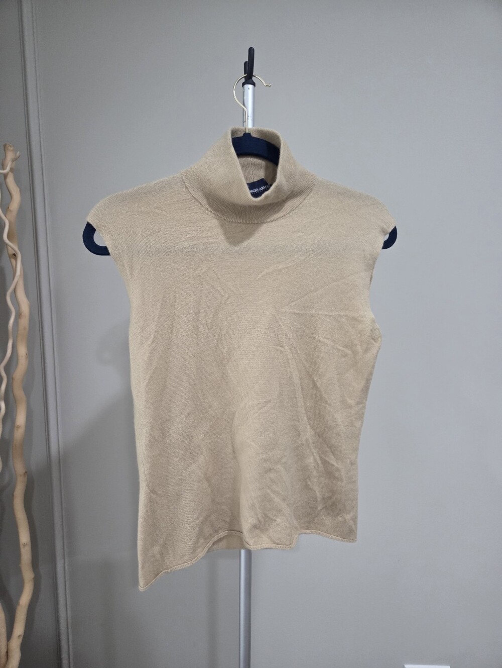Giorgio Armani Sleeveless Turtleneck Tank Sweater Tan Sz.44